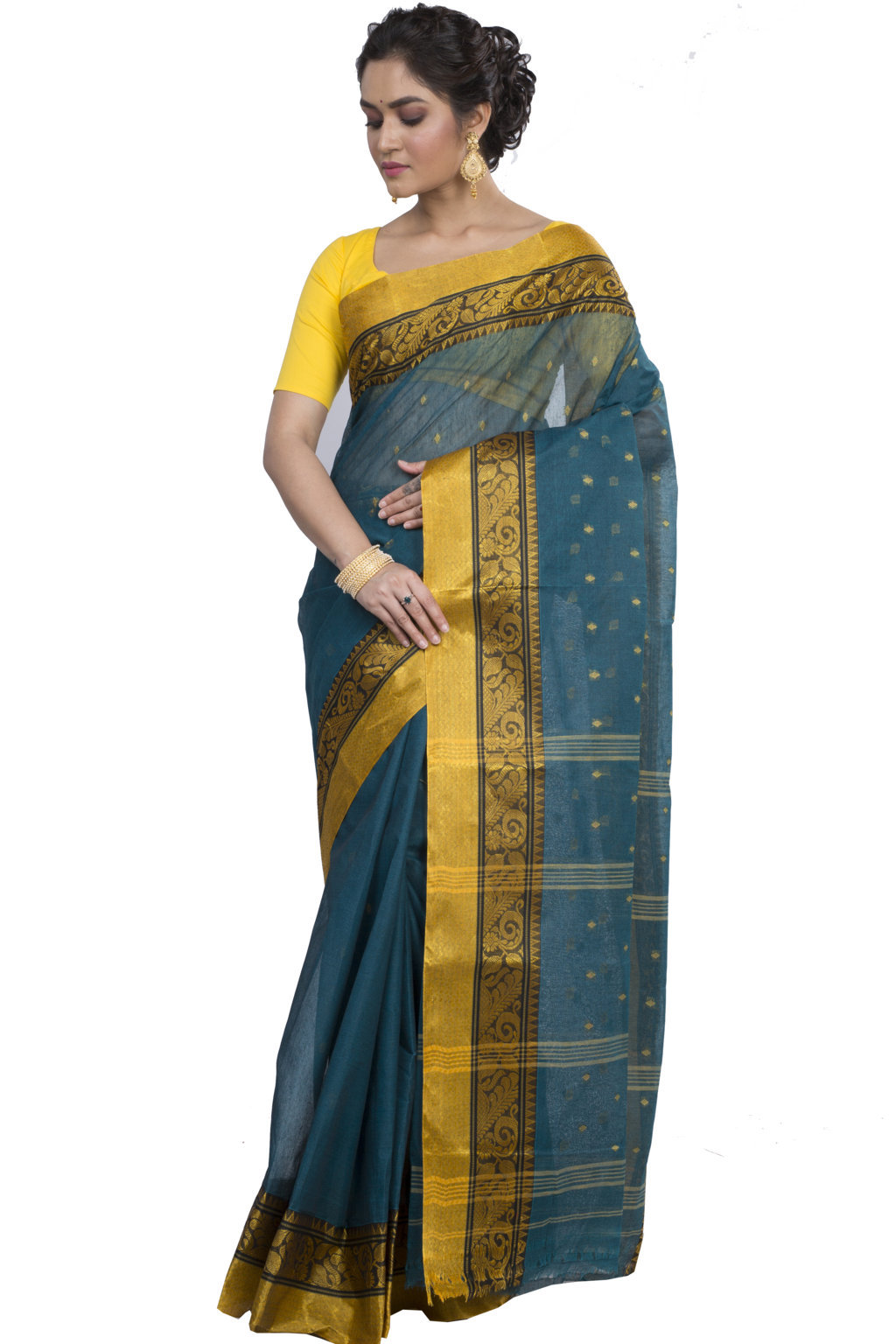 Dark Green Pure Cotton Sorbori Tant Saree (855)